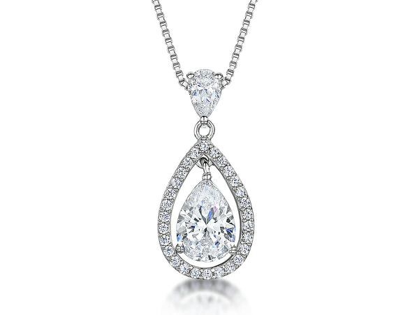 Sterling Silver Cubic Zirconia Teardrop Pendant-JOOLS by Jenny Brown