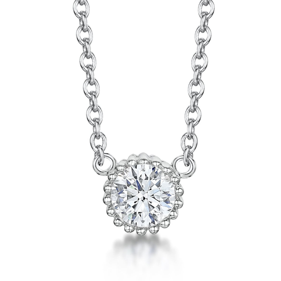 Sterling Silver Pendant -Single Suspended 0.84 Carat CZ Stone WithFancy Surround - JOOLS By Jenny Brown