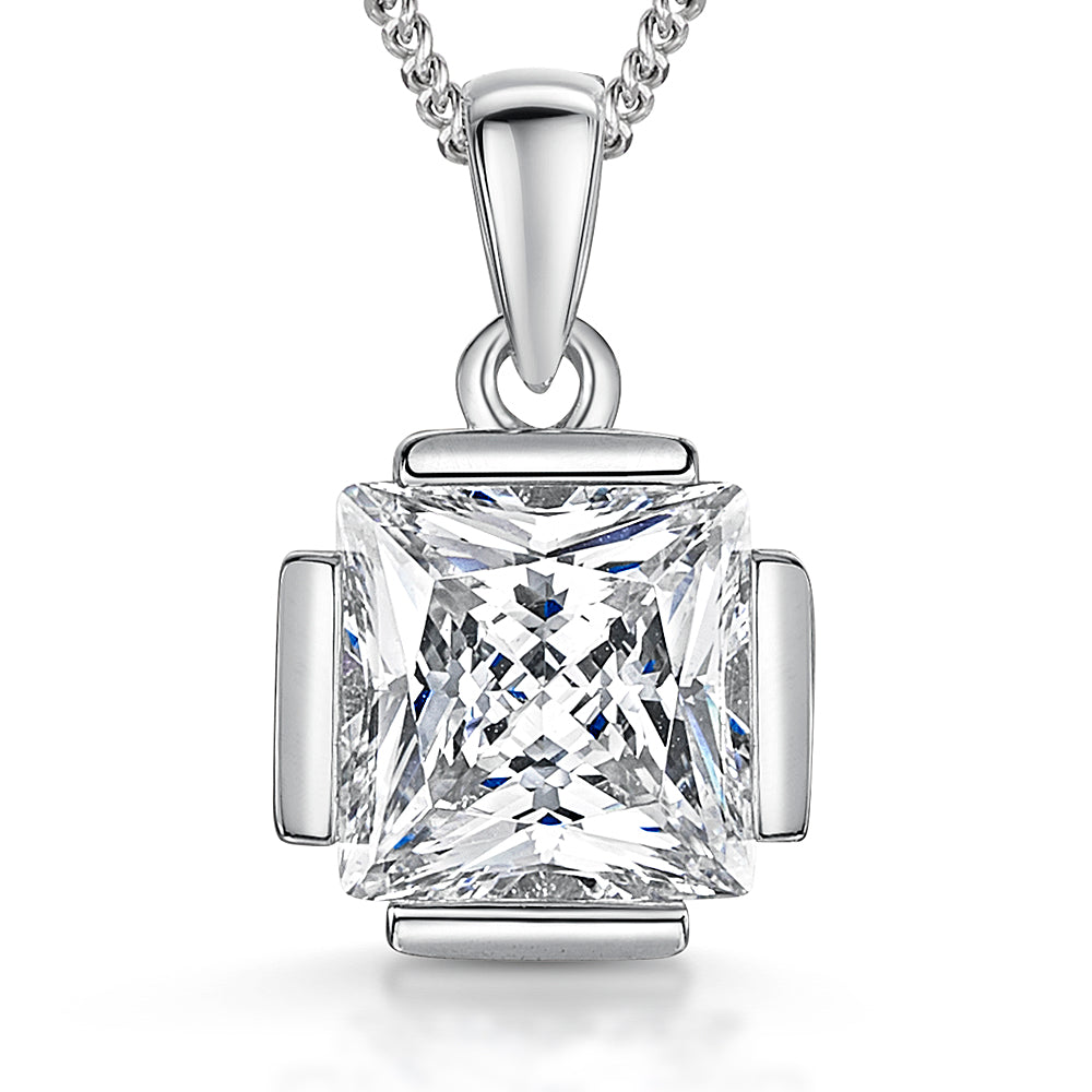 Sterling Silver 2 Carat Cubic Zirconia  Square Pendant