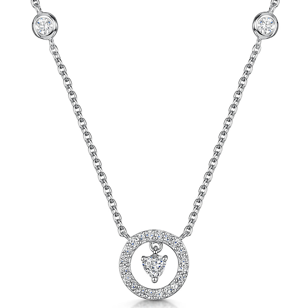 Sterling Silver Suspended  Heart Necklace