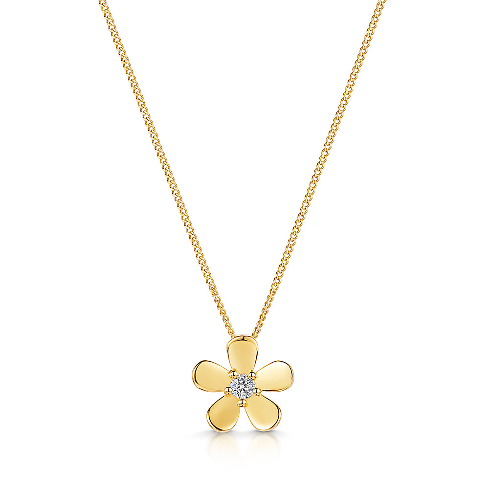 Yellow Gold Flower Pendant With Cubic Zirconia Centre-JOOLS by Jenny Brown