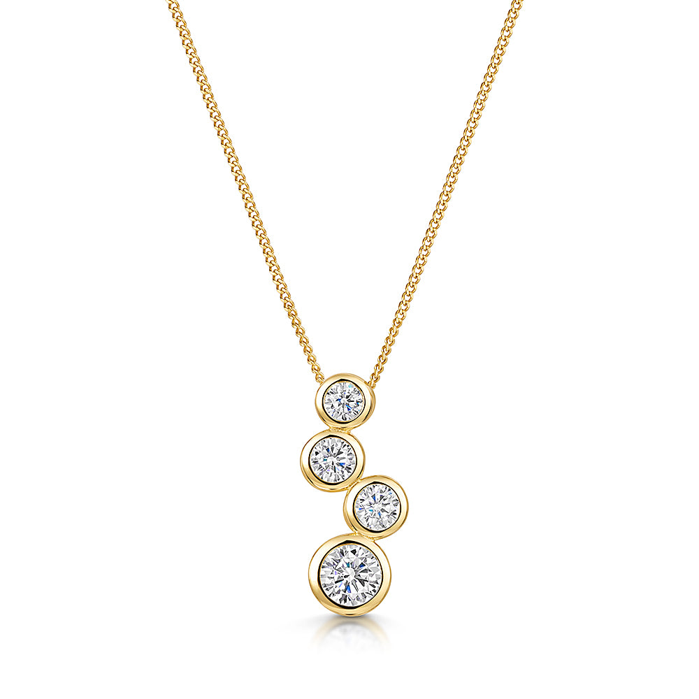 Yellow Gold Four Stone Bubble Drop Pendant With Cubic Zirconia's-JOOLS by Jenny Brown