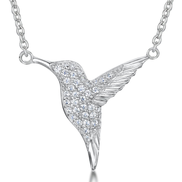 Pave Set Sterling Silver Hummingbird Pendant On A Fixed Chain JOOLS by Jenny Brown