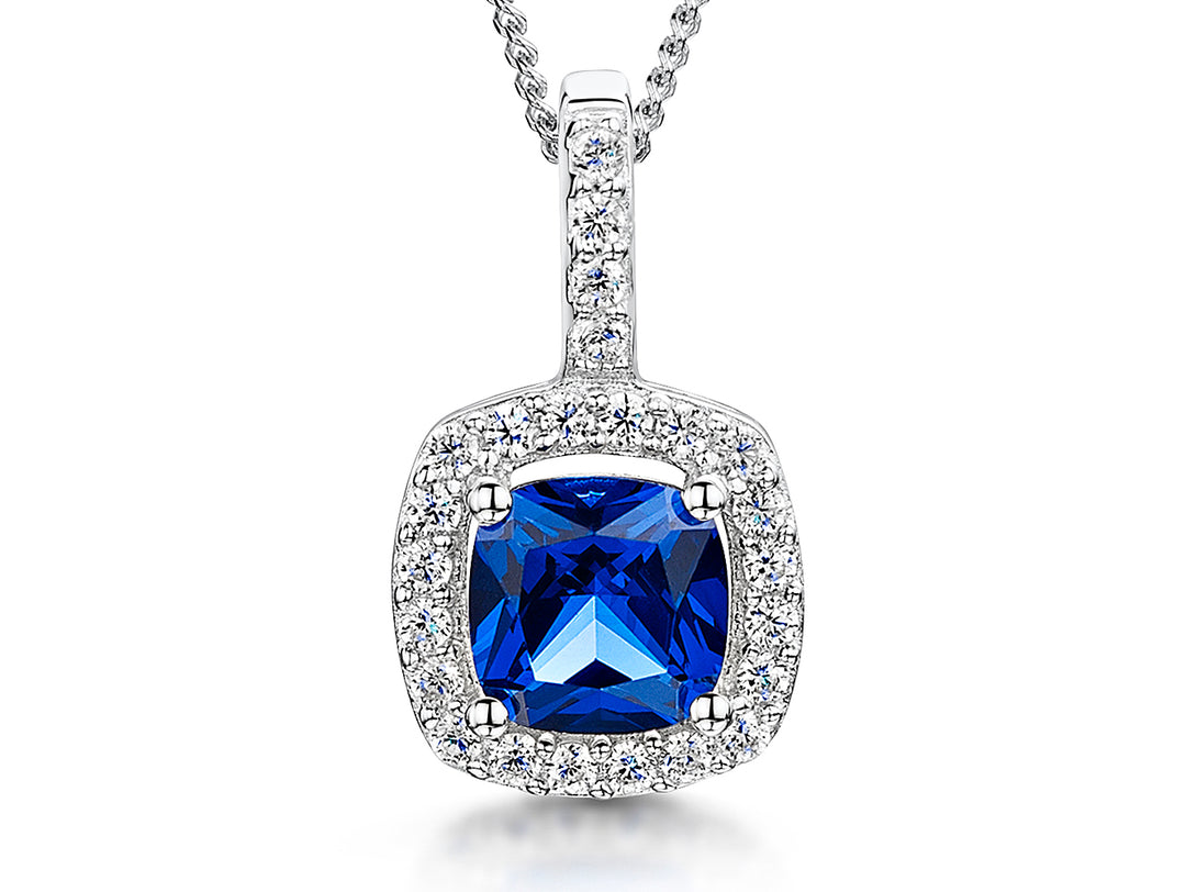 Sterling Silver  Blue Halo Style Square Pendant JOOLS by Jenny Brown