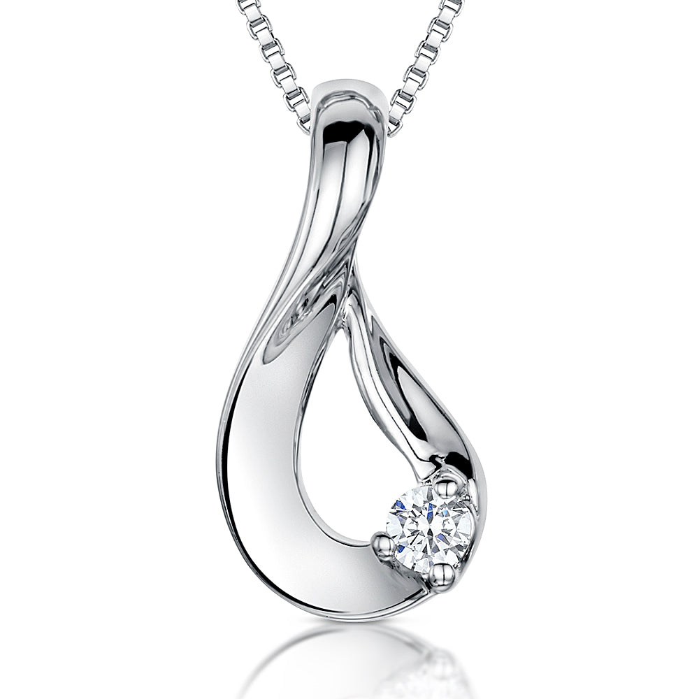 Sterling Silver Twisted Teardrop Pendant Set With Single Cubic Zirconia JOOLS by Jenny Brown