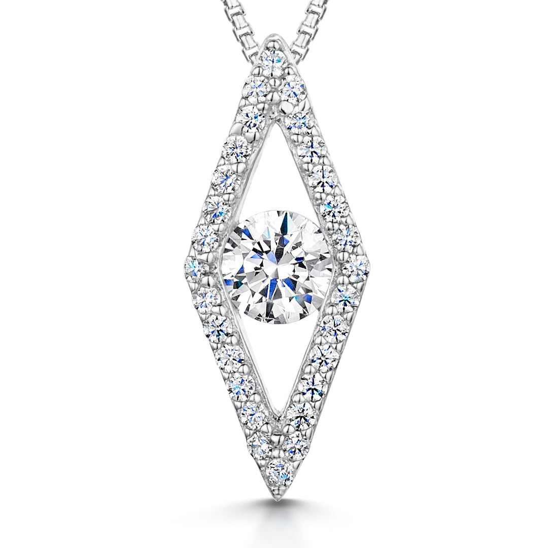 Sterling Silver Pointed Diamond Shaped Pendant With Central Cubic Zirconia JOOLS by Jenny Brown