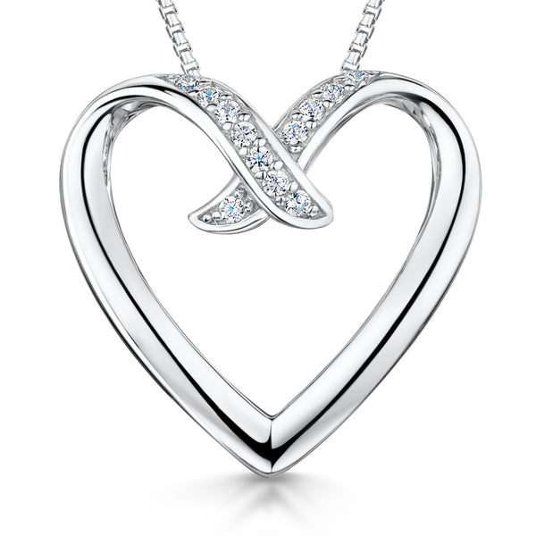 Sterling Silver  Overlapping  Heart Pendant With Cubic Zirconias- JOOLS by Jenny Brown
