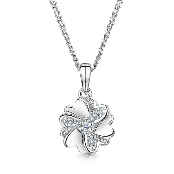 Sterling Silver and Cubic Zirconia Pendant With Interlocked Hearts In A Flower Shape JOOLS by Jenny Brown