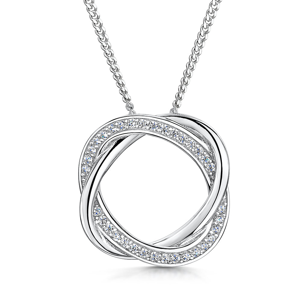 Sterling Silver Woven Circle Pendant With Pave Cubic Zirconias JOOLS by Jenny Brown