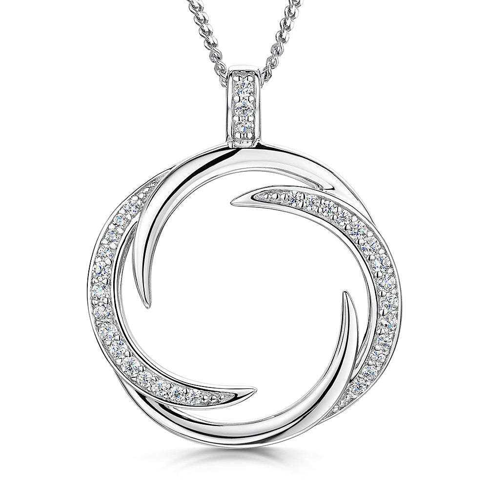 Sterling Silver Cubic Zirconia Overlapping Curl Pendant