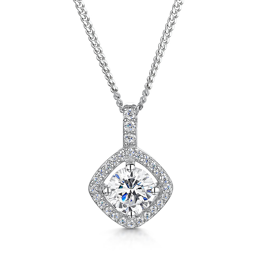 Sterling Silver Offset Halo  Pendant