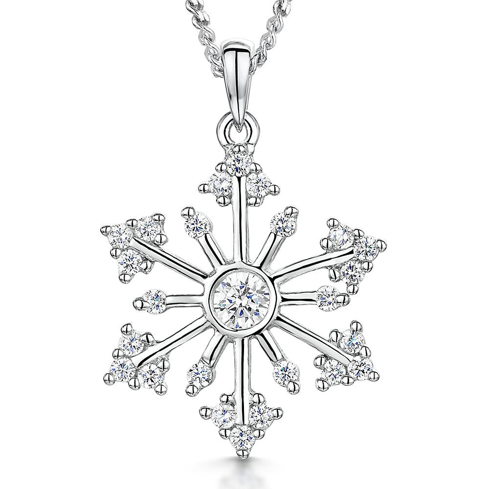Sterling Silver Cubic Zirconia Snowflake Round Pendant- JOOLS By Jenny Brown
