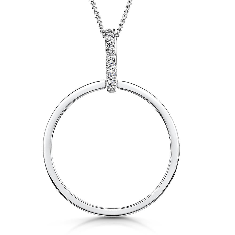 Sterling-Silver-Polished-Open-Circle-Pendant-Set-Featuring-A-White-Zirconia-Set-Bale