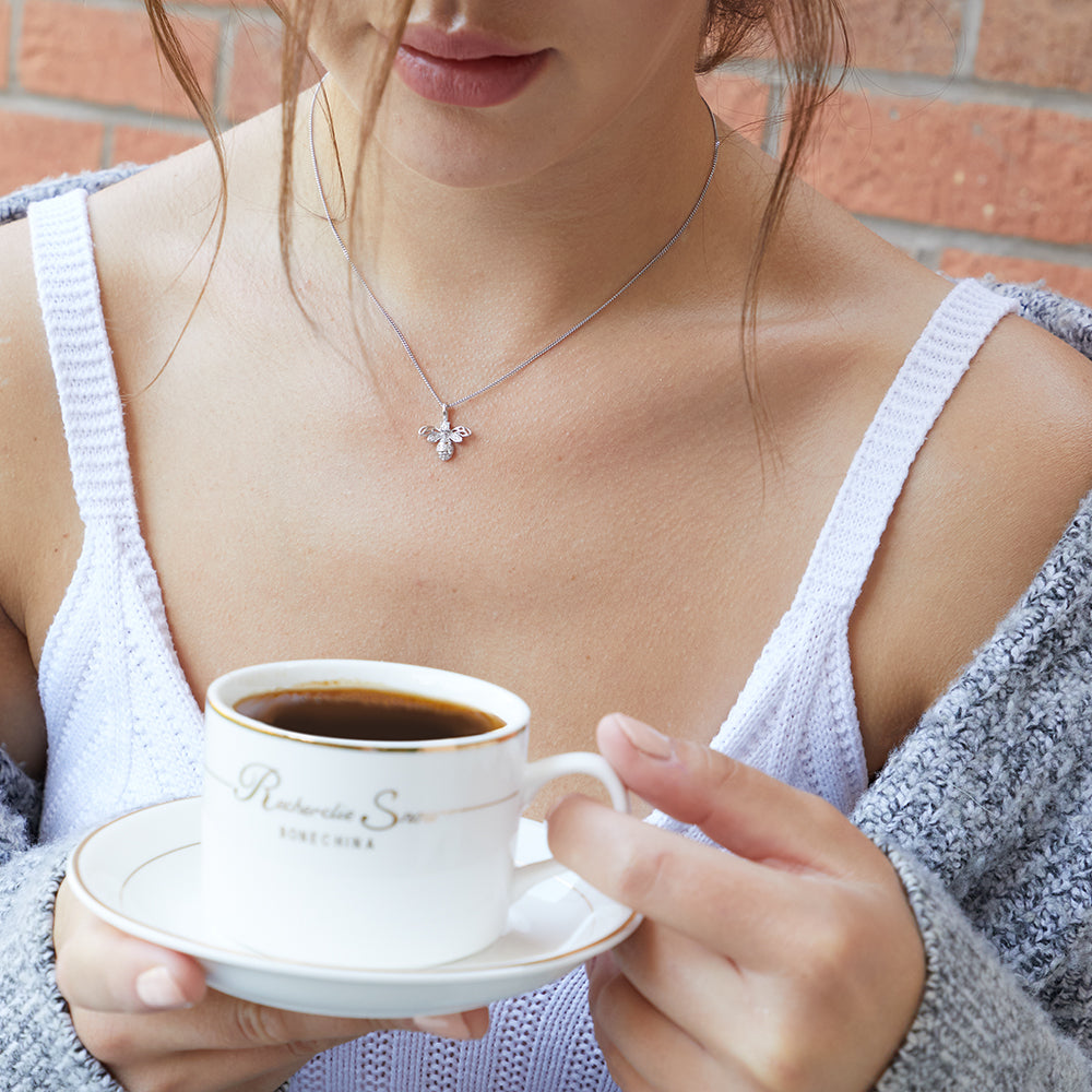 Sterling Silver Bee Necklace Set With White Cubic Zirconia Stones Necklaces - JOOLS By Jenny Brown