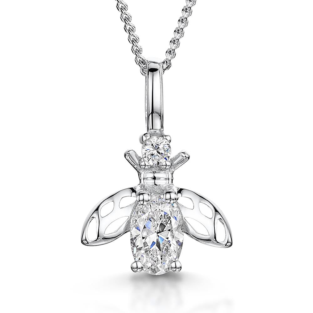 Sterling Silver Bee Necklace Set With An Oval  Cubic Zirconia  - JOOLS By Jenny Brown