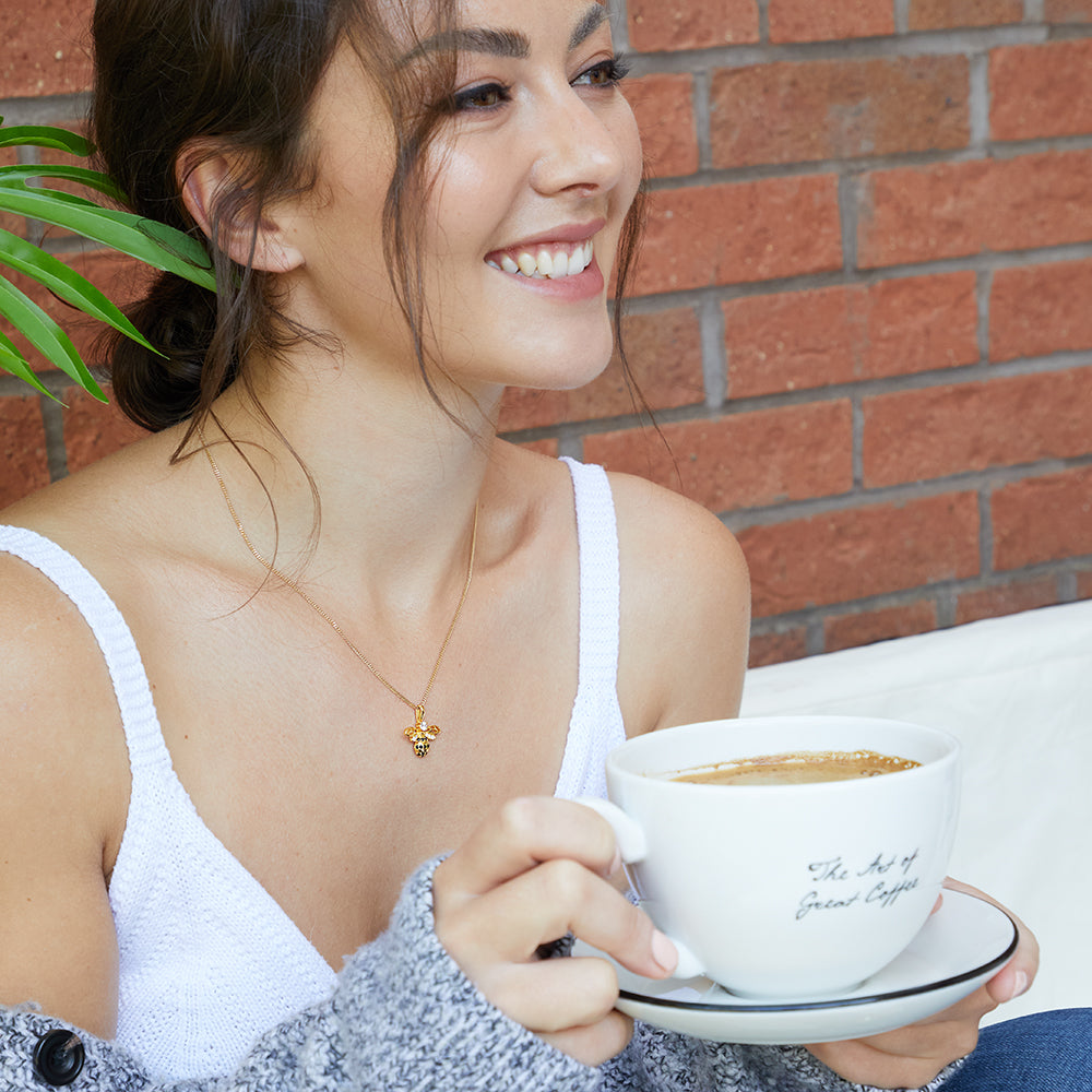 Large Yellow Gold Cubic Zirconia Bee Necklace-JOOLS by Jenny Brown