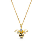 Load image into Gallery viewer, Yellow Gold Large Bumble Bee Necklace Set With Black and White Cubic Zirconia Stones
