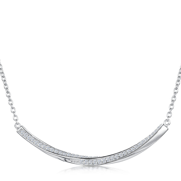 Sterling Silver Curved Pave Bar Pendant on Fixed Chain JOOLS by Jenny Brown