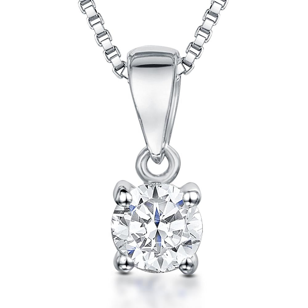 Sterling Silver Pendant - Set With A  Half Carat  Cubic Zirconia Stone -4 Claw Set - JOOLS By Jenny Brown