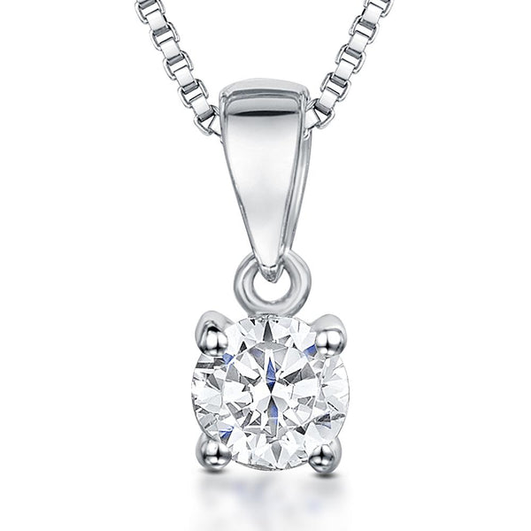 Sterling Silver Pendant - Set With A  Half Carat  Cubic Zirconia Stone -4 Claw Set - JOOLS By Jenny Brown