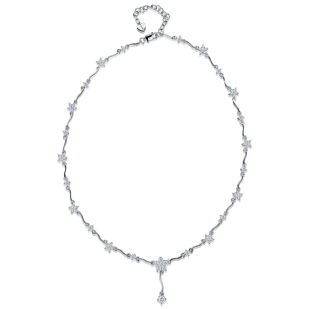 Sterling Silver Flower Drop Necklace Set With  Cubic Zirconia StonesPendants - JOOLS By Jenny Brown
