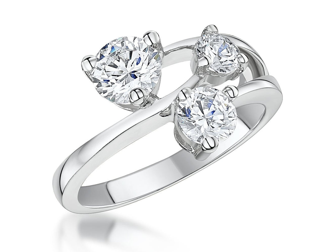 Sterling Silver Ring With Three Graduated Cubic Zirconia - JOOLS By Jenny Brown