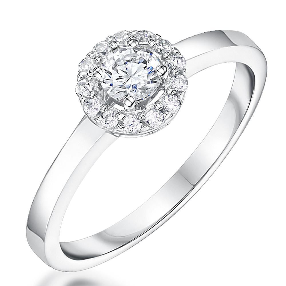 Sterling Silver Halo Ring Set With A  Quarter Carat  Round Brilliant Cut  Cubic Zirconia StoneRings - JOOLS By Jenny Brown