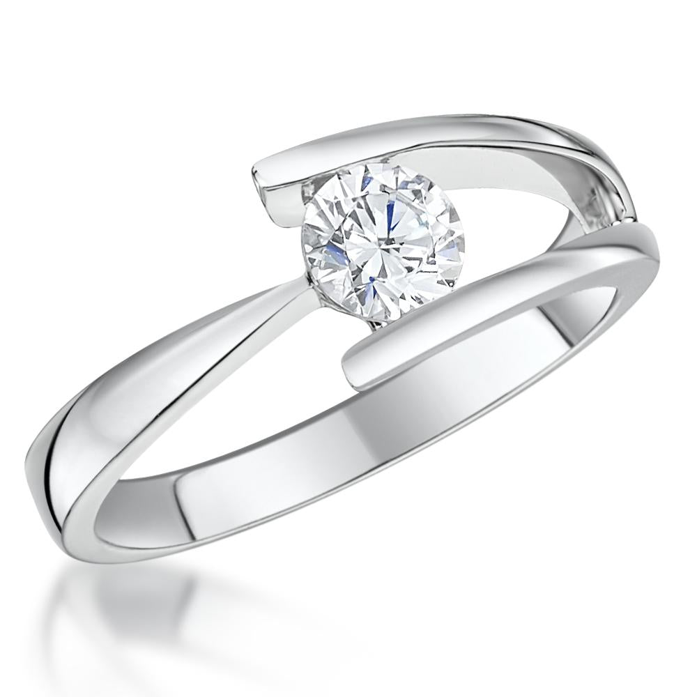 Sterling Silver Solitaire Ring Set With a 5 mm Half Carat Cubic Zirconia Stone Set Between Two Bars - JOOLS By Jenny Brown