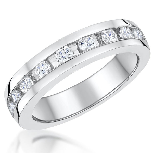 Sterling Silver Half Eternity Ring Band Channel Set With Cubic Zirconia StonesRings - JOOLS By Jenny Brown