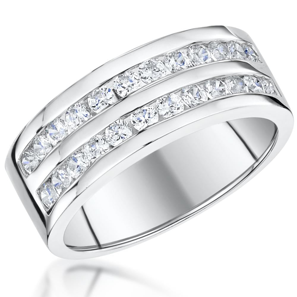 Sterling Silver Band Ring  Set With Two Rows Of  Cubic Zirconia StonesRings - JOOLS By Jenny Brown