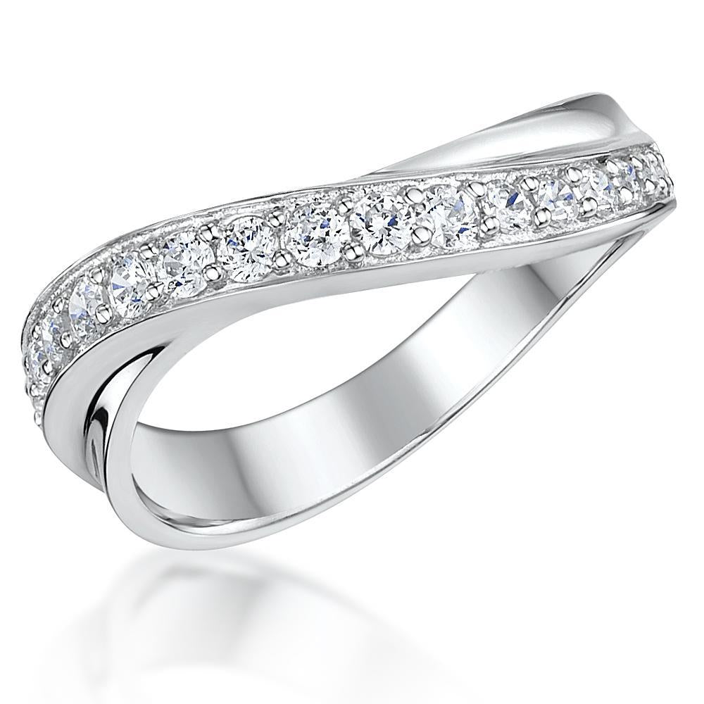 Sterling Silver Twisted Band Ring  Set With Cubic Zirconia  - JOOLS By Jenny Brown