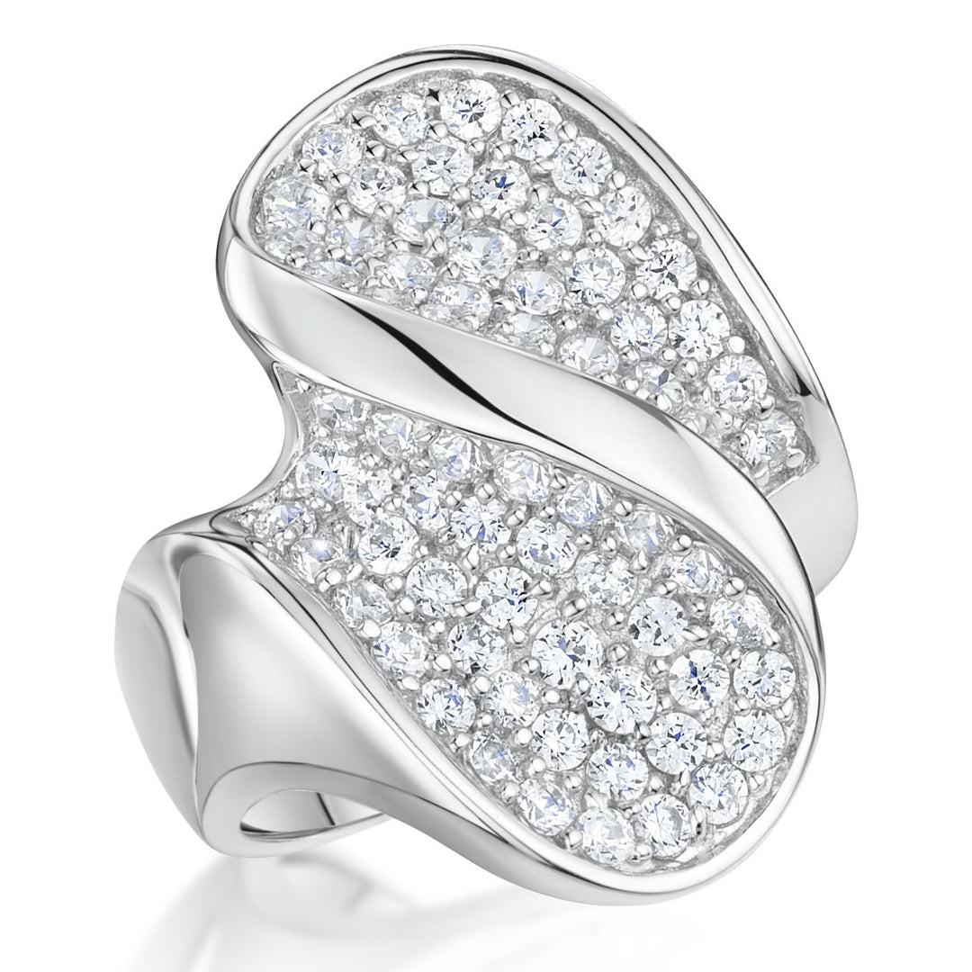Sterling Silver Pave Set Cocktail Ring With White Zirconia - JOOLS By Jenny Brown