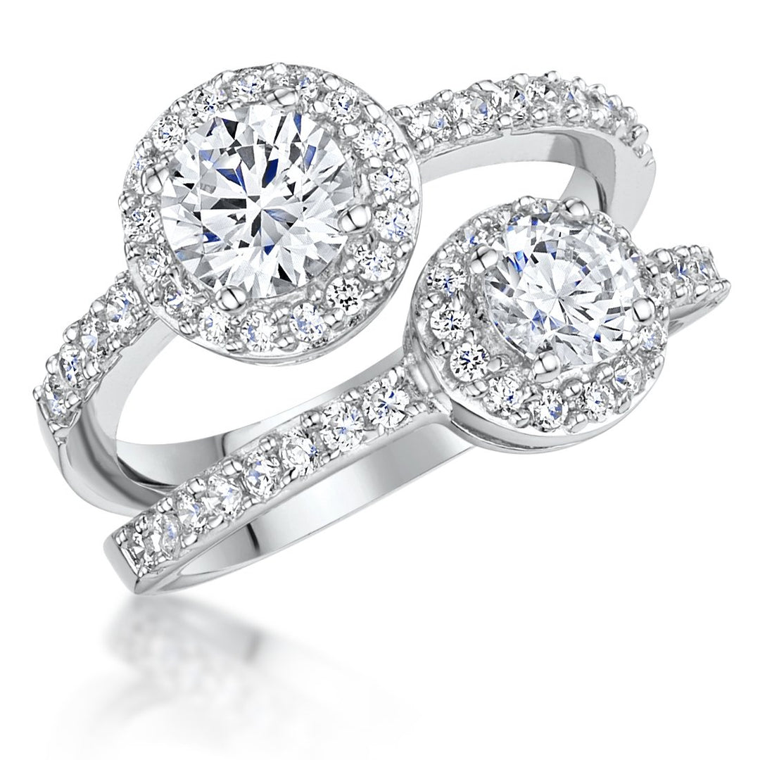 Sterling Silver Double Halo Ring Set With 2 Cubic Zirconia Stones - JOOLS By Jenny Brown