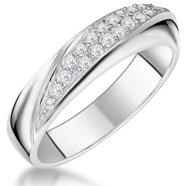 Sterling Silver Ring   Half Set With Cubic Zirconia Stones - JOOLS By Jenny Brown