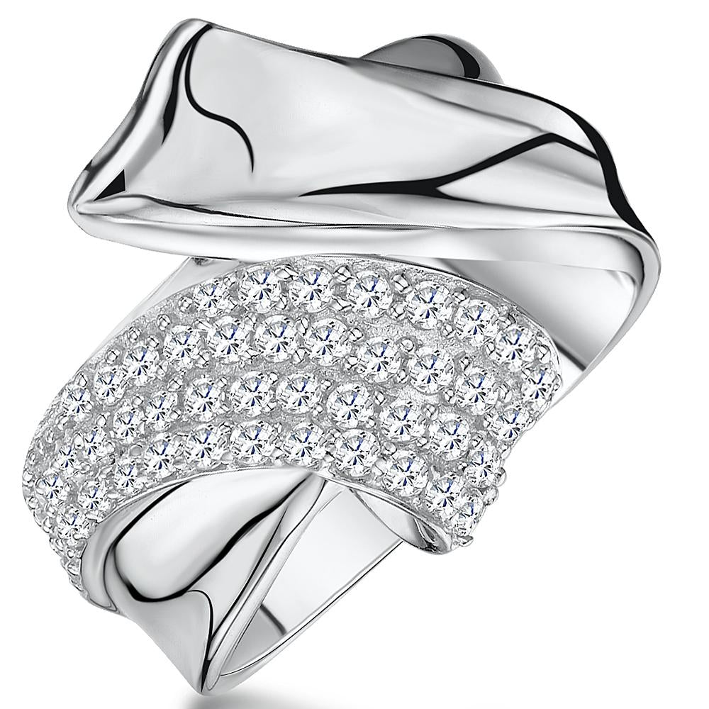 Sterling Silver Crossover Ring Set With Polished And Stone Set Sides - JOOLS By Jenny Brown