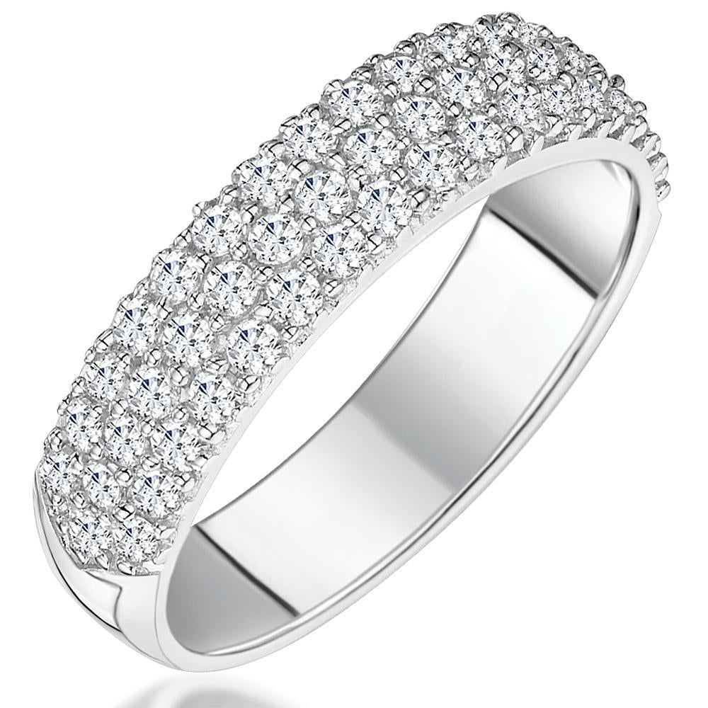 Sterling Silver Ring  Half Pave Set Band With Cubic Zirconia StonesRings - JOOLS By Jenny Brown