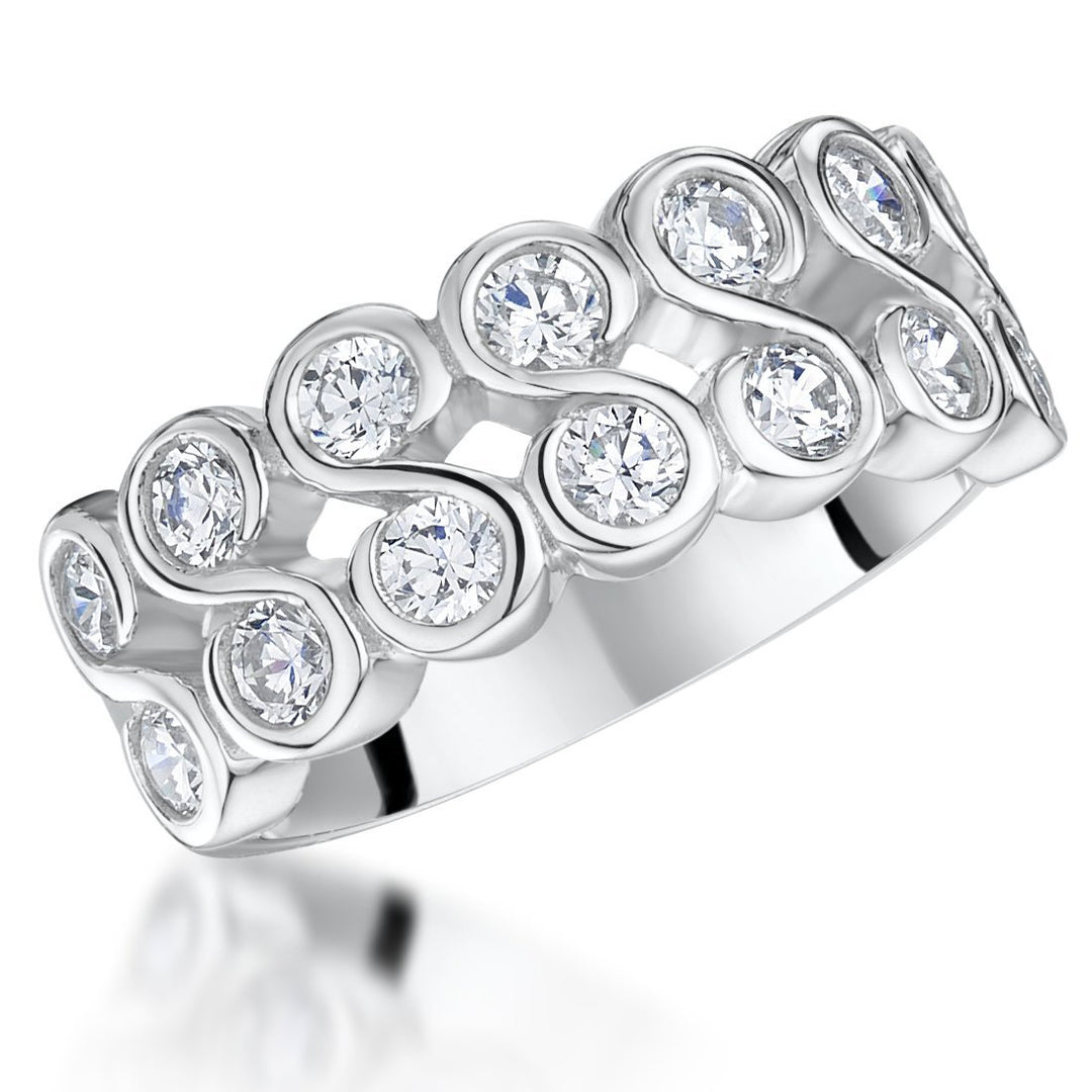 Sterling Silver Cubic Zirconia Set Ring With S Shape Rub Set StonesRings - JOOLS By Jenny Brown