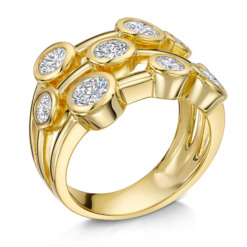 Yellow Gold Bubble Ring Set With 9 Rub Set Round Cubic Zirconia Stones-JOOLS by Jenny Brow