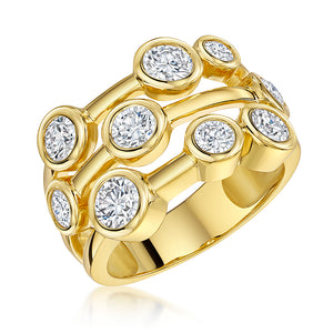 Yellow Gold Bubble Ring Set With 9 Rub Set Round Cubic Zirconia Stones-JOOLS by Jenny Brown