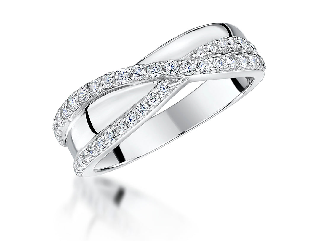 Sterling Silver And Cubic Zirconia Ring  Band With A Double Cross Setting  - JOOLS By Jenny Brown