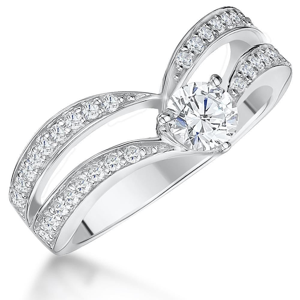 Sterling Silver Half Carat Solitaire Double Wishbone Ring-JOOLS by Jenny Brown