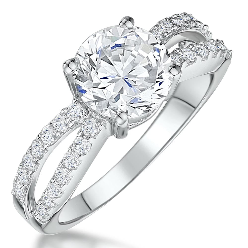 Sterling Silver Split Shoulder Solitaire  Cubic Zirconia Ring - JOOLS By Jenny Brown