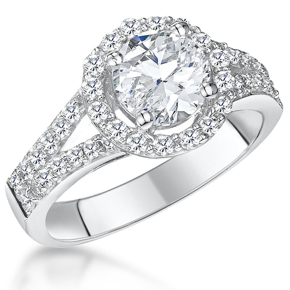 Sterling Silver Halo Ring Set With A 1.3 Carat White Zirconia Centre Stone Ring- JOOLS By Jenny Brown