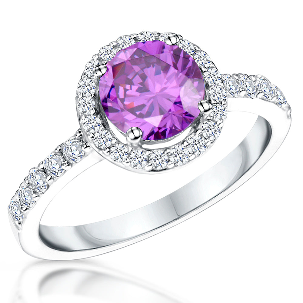 Sterling Silver Amethyst Cubic Zirconia  Halo Ring JOOLS by Jenny Brown