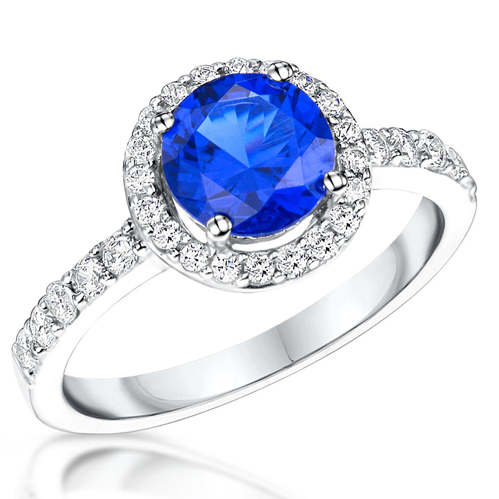 Sterling Silver Halo Ring Set With a 1 .3 Carat Round Cubic Zirconia Stone . Sapphire Blue  Amethyst Blue Topaz Zirconia StonesRings - JOOLS By Jenny Brown