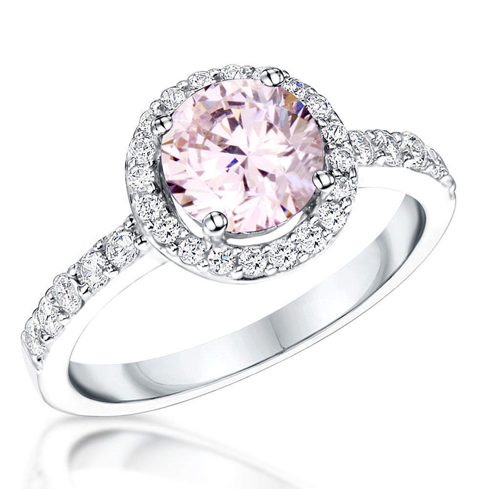 Sterling Silver Light Pink Cubic Zirconia Halo Ring -JOOLS by Jenny Brown
