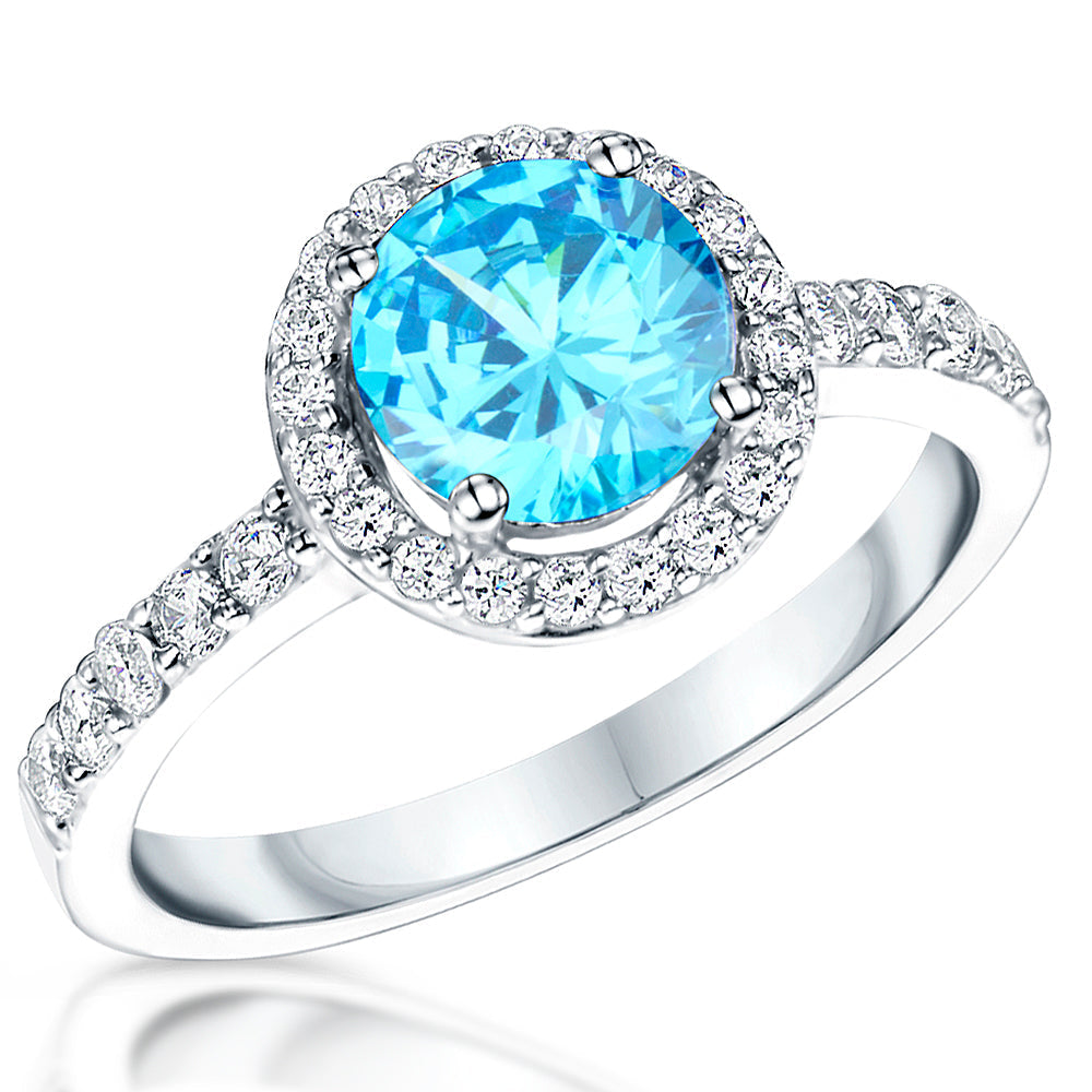 Sterling Silver Ocean Blue Turquoise   Cubic Zirconia Halo  Ring JOOLS by Jenny Brown
