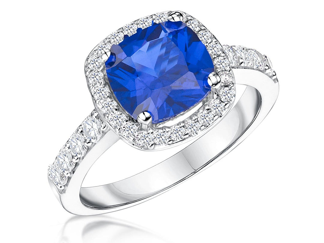 Sterling Silver  Blue Sapphire Zirconia 3 Carat Cushion Cut  Ring - JOOLS By Jenny Brown