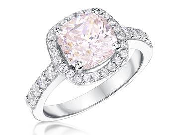 Sterling Silver And 3 Carat Halo Cushion Cut Light Pink  Zirconia Ring - JOOLS By Jenny Brown