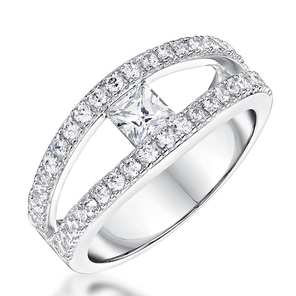 Sterling Silver Open Split Band Ring With a 0.39 Carat Square Princess StoneRings - JOOLS By Jenny Brown